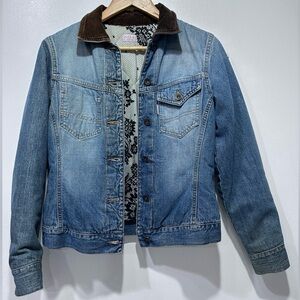 Vintage PAUL SMITH Pink label Denim‎ Jacket Corduroy Collar Quilt Lining Size 42